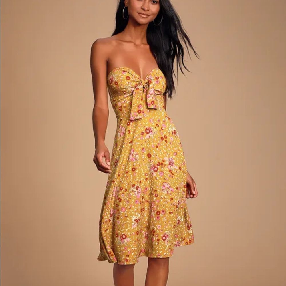 Lulu's Yellow Floral Midi Dress